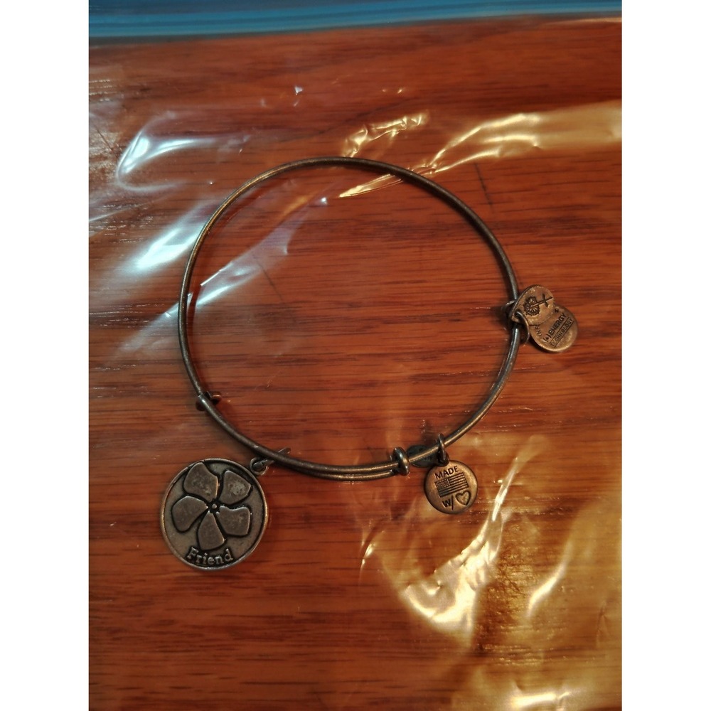 Alex and Ani Friend Flower Charm Bangle Bracelet Antiqued Rafaelian Silver Tone